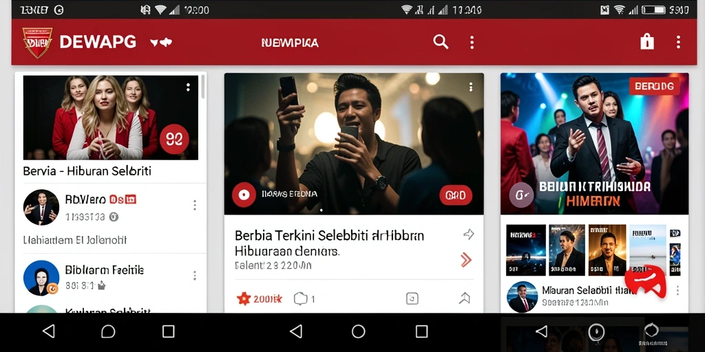 Tampilan utama aplikasi DEWAPG dengan berita hiburan terkini.